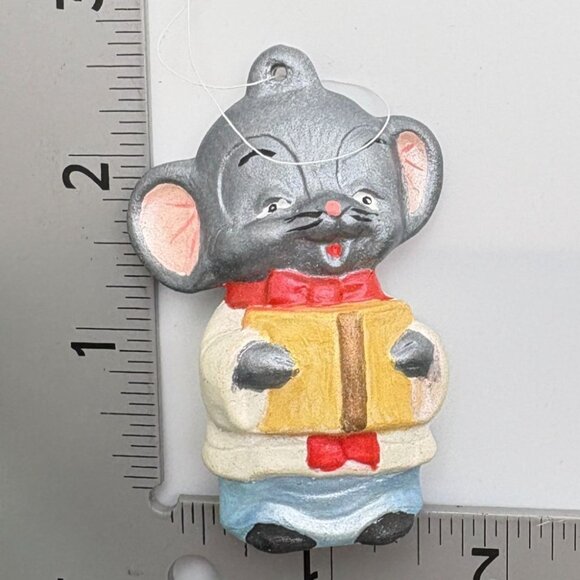 Vintage Mouse Singing Carols Christmas Tree Ornament Hand-Painted Sling Shot - Picture 3 of 6